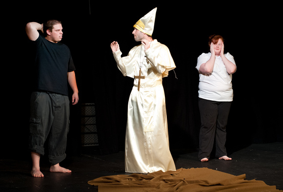 Senior-directed play. Evan Moore-Coll '13, history teacher Michael Klaus, Laura Bissett '13.